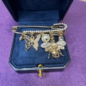 Elegant Gold Bee & Butterfly Safety Pin Brooch